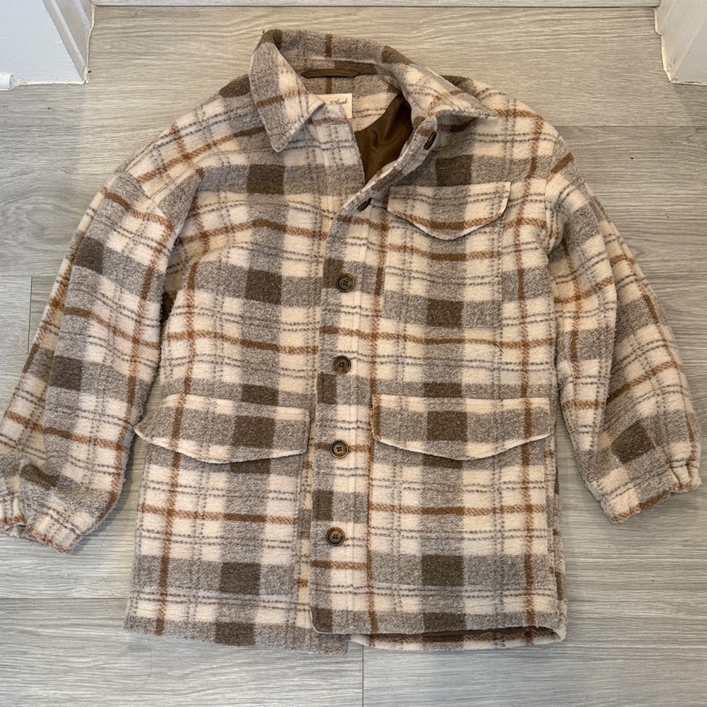 Universal Thread Oversized Shacket Brown and Cream Plaid​ - Picture 4 of 5